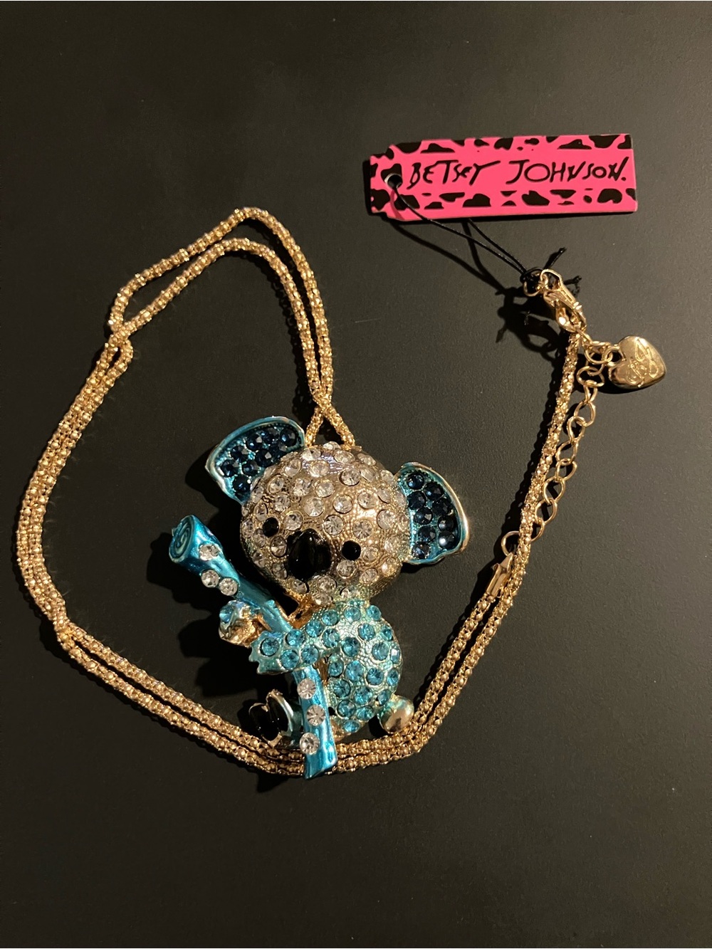 NWT Betsey Johnson Blue Crystal Koala Bear Pendant Necklace